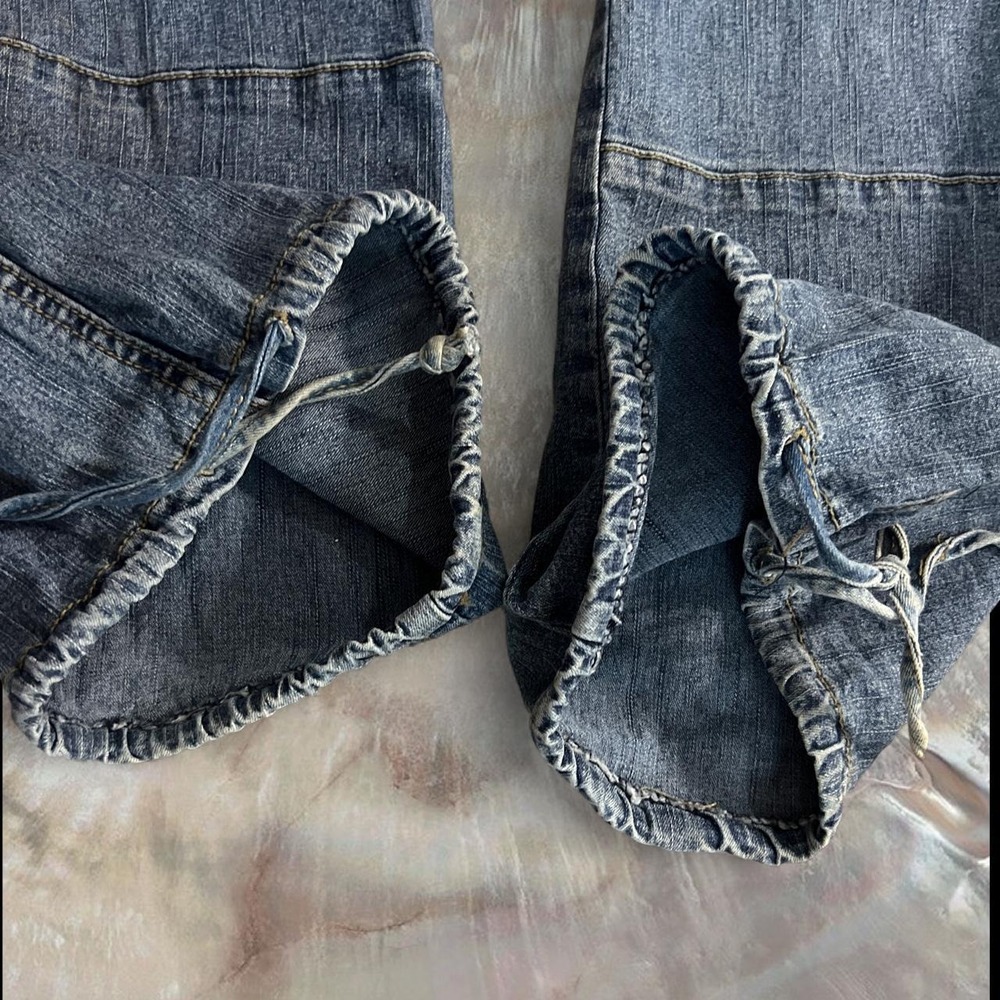 Clap Jeans Vintage 2000s Low Rise Baggy Cargo Flare Jeans Blue Y2K Size 11 - Picture 5 of 8